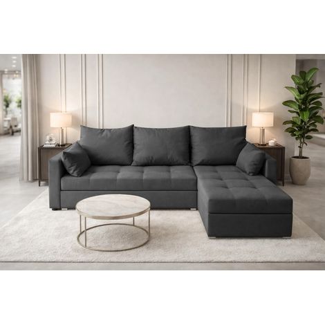 AX LIVING Ecksofa ELIF Grau mit Schlaffunktion L-Form, Sofa mit Bettkasten - Moderne Ecksofa, Wohnzimmer Ecksofa - Eckcouch Grau - Rechts