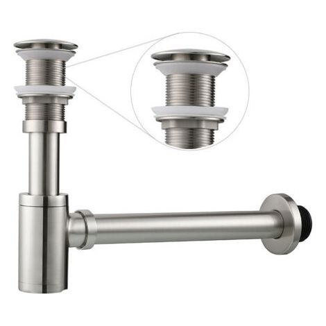 Horizontaler Edelstahl-Wandsiphon – Geeignet für Waschbecken, Spülbecken, Aufsatzwaschbecken usw. – 1 Stück, gebürstete Oberfläche, ohne Überlauf (1/4)