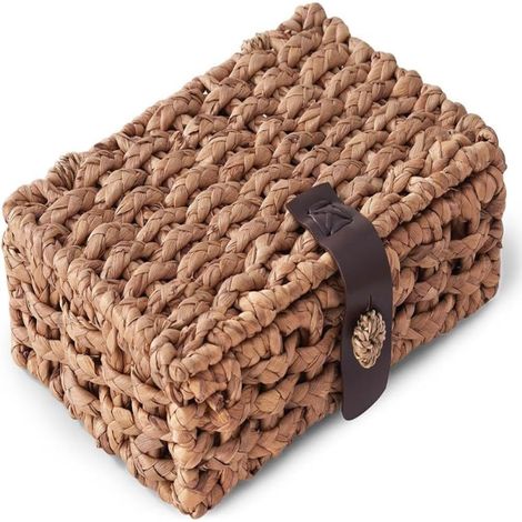 Boîte de rangement décorative en rotin avec couvercle, panier de rangement tressé en jacinthe d'eau, marron 28,5 x 20 x 9,5 cm (1/5)