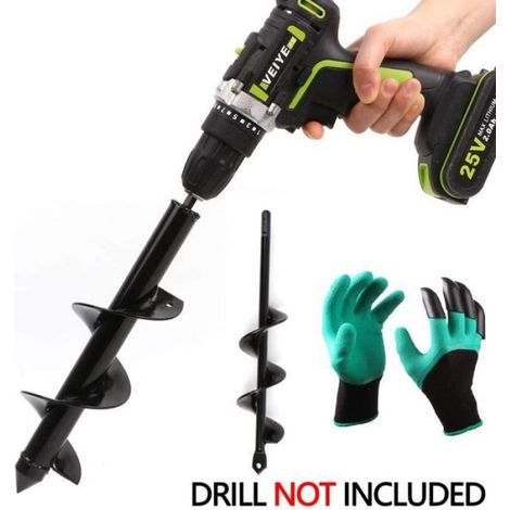 2 Pcs Mèche Jardin tarière + Gants Outil de Jardinage pour Faire Trou Planter des Arbres, arbustes, Outils de plantation et jardin (1/4)