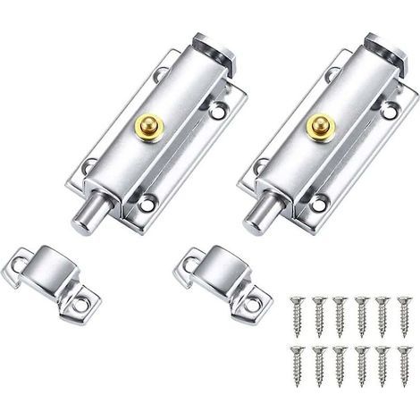 Loquet et targette -2 Pcs Loquet De Porte En Acier Inoxydable Loquets De Porte + 12 Vis Loquet De Verrouillage Autobloquant Porte Verrou De Sécurité Bouton Loquet Pour Porte Intérieure Placard (1/5)