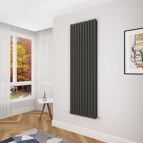 Acezanble Black Oval Column Radiator 1800 x 590mm Double Panel