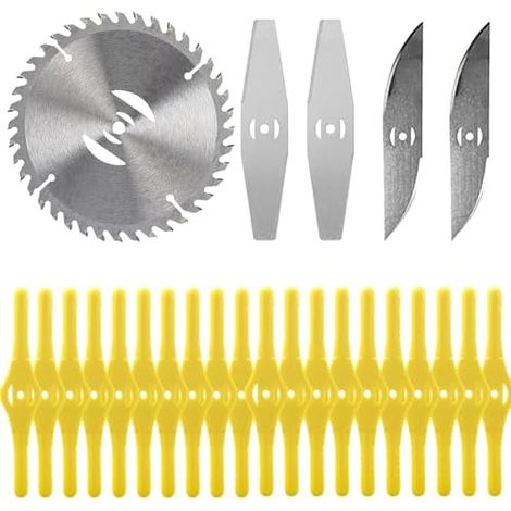 25 Pièces Coupe Bordure Lame De Rechange, DéBroussailleuses à Gazon Lames de Rechange en Plastique,Debroussailleuse Electrique Accessoires, pour Fil Garniture Jardin,Metal Blade jaune - (1/5)