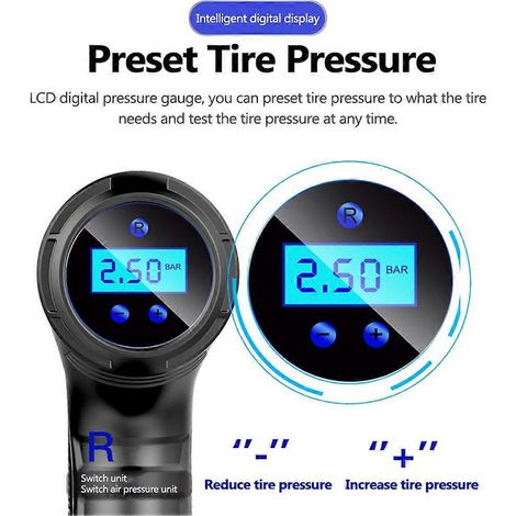 Compresseur d'air sans fil 120 W pour voiture, gonfleur de pneus portable rechargeable par USB avec affichage numérique (1/4)