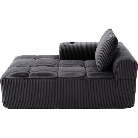 Canapé compact en velours côtelé avec rangement latéral, porte-gobelets et coussin dossier - 158x93x61 cm, gris (1/5)