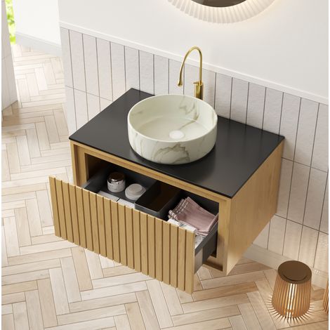 Hängender Badschrank 76 x 48 x 53,1 cm mit Keramikwaschbecken HAVRYA (1/5)