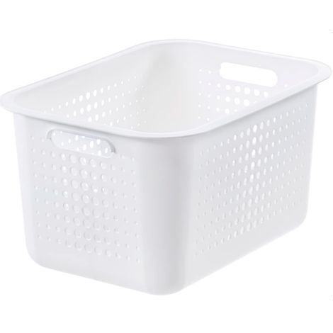 Panier de Rangement en Plastique Recyclé - Bac Sans Couvercle - Blanc - Emboîtable et Empilable - L 37 x l 28 x H 20 cm - 13L (1/5)