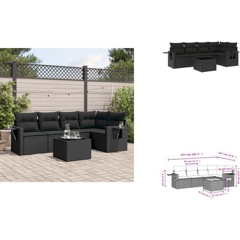 Salon de jardin 6 pcs avec coussins noir résine tressée - Salon De Jardin - Meuble Extérieur - Set Salon - Résine Tressée - Rotin Synthétique (1/3)