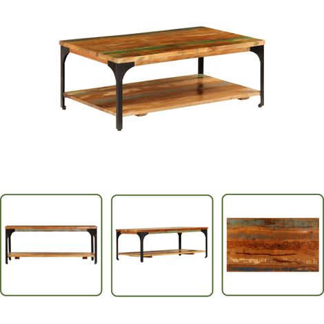 The Living Store Table basse et étagère 100x60x35 cm Bois de récupération solide - Table Basse - Meuble Vintage - Table D'appoint - Bois De Récupération - Table Design (1/5)