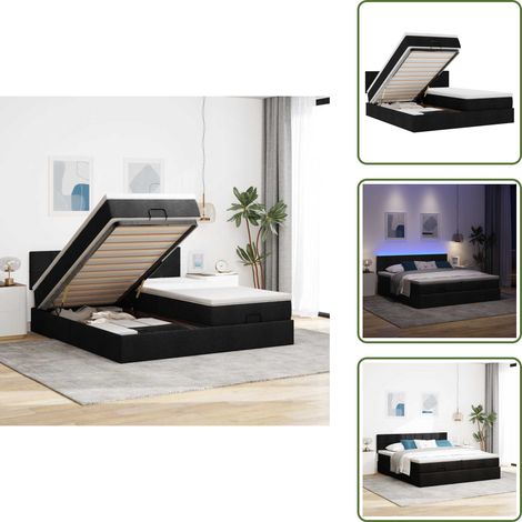 Coprimaterasso lavabile - vidaXL Struttura Letto Pouf con Materassi Nero 180x200 cm in Tessuto - Luci a LED