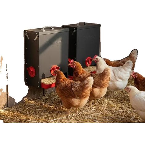 Mangeoire à Poules, Acier Galvanisé, Grande Capacité 25kg, 32.5 x 20.5 x 43 cm (1/2)