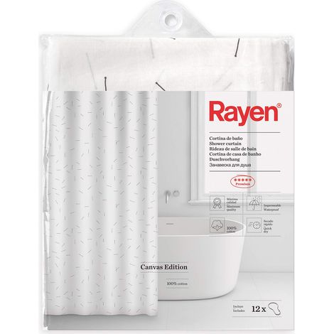 Tenda doccia 180x200 Premium Bianca Motivi 100% Cotone - Rayen (1/5)