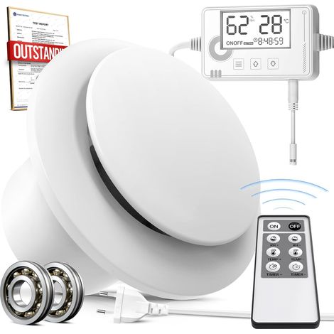 Extracteur d'Air 100mm avec Capteurs d'Humidité et de Température, Minuterie, VMC Salle de Bain avec Télécommande, Affichage en Temps Réel, Ventilation Extracteur dAir Silencieux et Puissant (1/5)