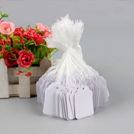 Pack of 500 White Price Tags, 35 x 22 mm - Price Tags with Ribbon for Labeling, Organizing, and Packaging (1/5)