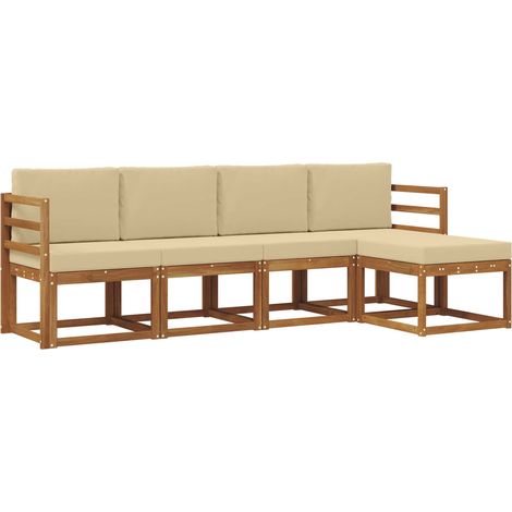 Outdoor Sofa Set 5 pcs Natural and Beige Solid Acacia Wood vidaXL (1/5)