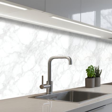 Kitchen Splashback Minimalist - White - Gray veins 200x60 cm