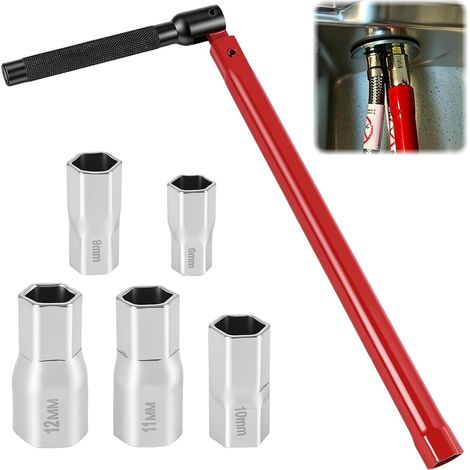 6 pièces 8 à 12 mm Clé à Écrou de Robinet sur Pied, Jeu de Clés à Écrou de Robinets, Jeu de Clés pour Écrous de Robinets, kit D'écrous Arrière de Robinet de Salle de Bain (Rouge) (1/5)