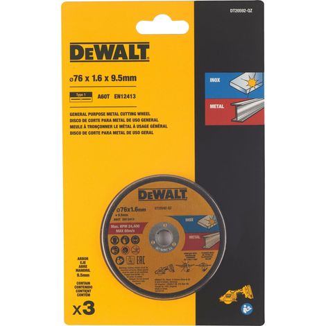Dewalt – Disque à découper métal 76mm – DT20592QZ – Épaisseur 1,0mm – Diamètre intérieur 20mm – Lot de 3 pièces (1/4)