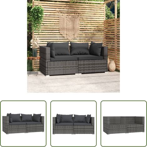 Terrassensofa - 2-Sitzer-Sofa mit Kissen Grau Poly Rattan (1/5)