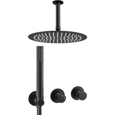 Conjunto de ducha monomando empotrada a techo GRAMOLA negro mate Ø 20cm (1/2)