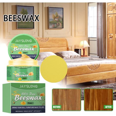 Bienenwachs zur Reparatur von Holzkratzern, Farbauffrischung, Polieren und Aufhellen – 100 g + Schwamm -- DE (1/5)