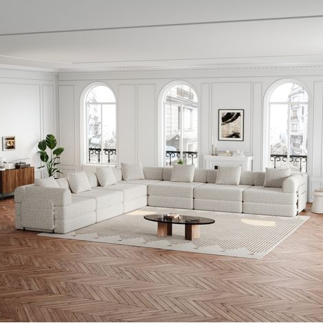 Sofa 2-in-1 als Schlafsofa mit Armlehnenfach Chenille OKMYHOME (1/5)