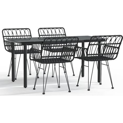 Ensemble à manger de jardin 5 pcs Mobilier de jardin Noir Résine tressée (1/5)