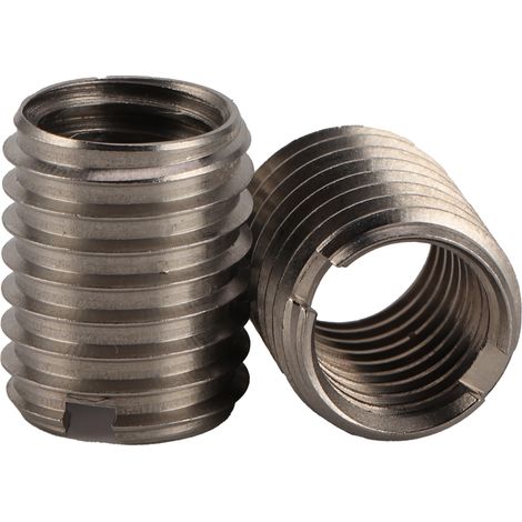 Lot de 10 écrous de réparation de filetage (filetage intérieur et extérieur à gros pas) avec trou de guidage. Caractéristiques : filetage intérieur M101,5, filetage extérieur M121,75, longueur 15 mm, (1/5)