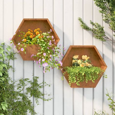 Jardinières de jardin murales 2 pcs - Balconnière à fleurs gris acier corten 46x10x40 cm BV337172 - BonneVie (1/5)