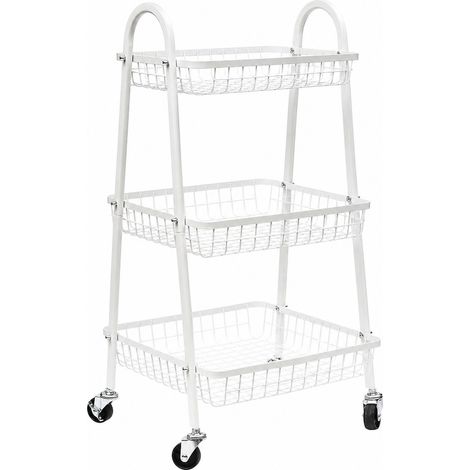 Chariot de rangement roulant à 3 niveaux en métal avec roulettes, noir, hauteur 78 cm, étagère utilitaire pour cuisine et salle de bain, blanc (1/5)