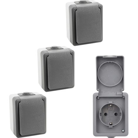 4er Set Feuchtraum Steckdose Serie Secure Aufputz IP44 250V grau Einzelsteckdose (1/5)