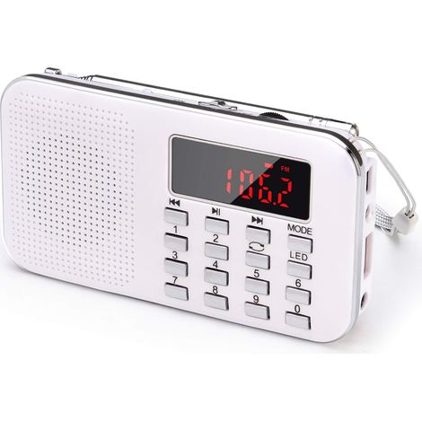Mini-Radio Portable Ultra-Fine AM(MW)/FM MP3 Micro SD AUX USB, Batterie Amovible Rechargeable 1200MAH, Enregistrement et Numérotation Automatique des Stations