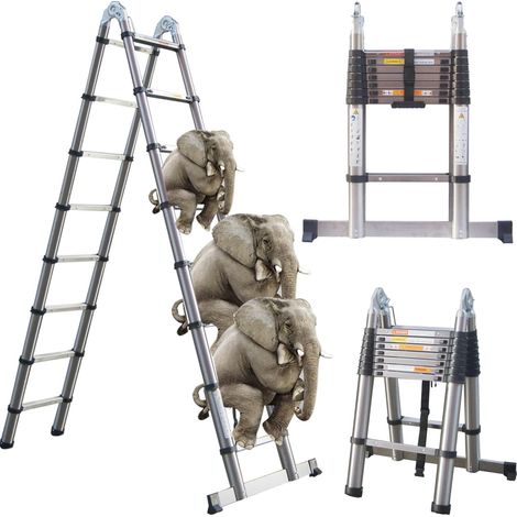 16.5Ft/5M A-Type Telescopic Ladder 2.5m+2.5m Telescoping Extension Multi Purpose Folding Portable Combination Ladder Heavy Duty, Stainless Steel DIY Collapsible Climb Home Stair Work Ladder (1/5)