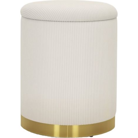 Puf arcón redondo con tapa de terciopelo acanalado 36 x 36 x 44 cm blanco crema MODENUIT (1/5)