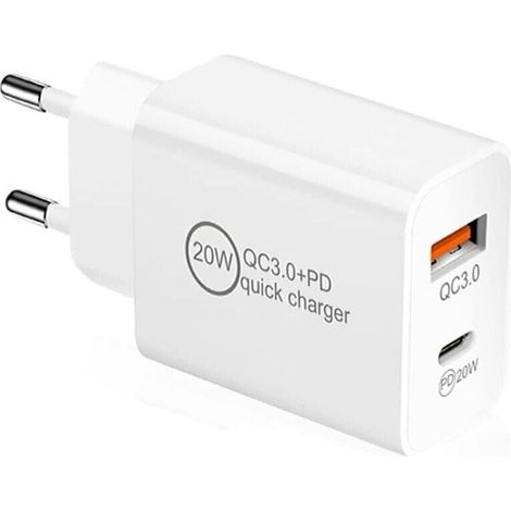 [NIEMALS VERWENDET] 20 W schnelle USB-C-Ladebuchse, USB C + USB A Universal PD&QC 3.0 Stromladeadapter für iPhone 13,12,12 Mini,Pro,Max,11,11pro,XS,XR,8 Plus,Pad,Air,Samsung Galaxy S21, S20, Ehre, Hua