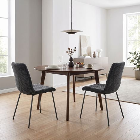 Lot de 2 Chaises de Salle à Manger, Chaises Cuisine Rembourrées en Velours, Dossier Incurvé, Pieds en Métal, Gris Foncé (1/5)