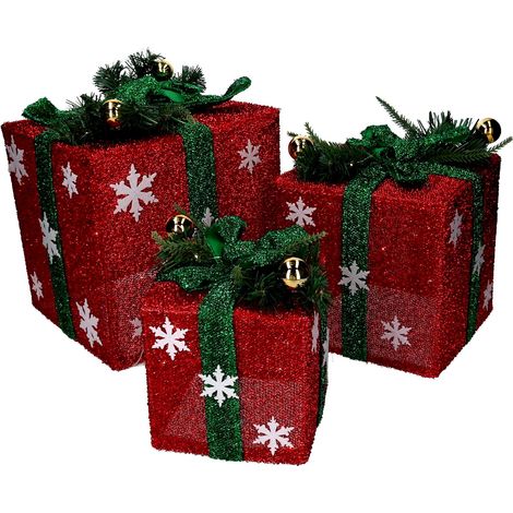 Set 3 Pacchi regalo fiocchi di neve verde e rosso