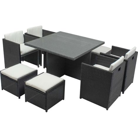 Salotto da giardino a incasso 8 posti resina intrecciata grigio/bianco MIAMI (1/5)