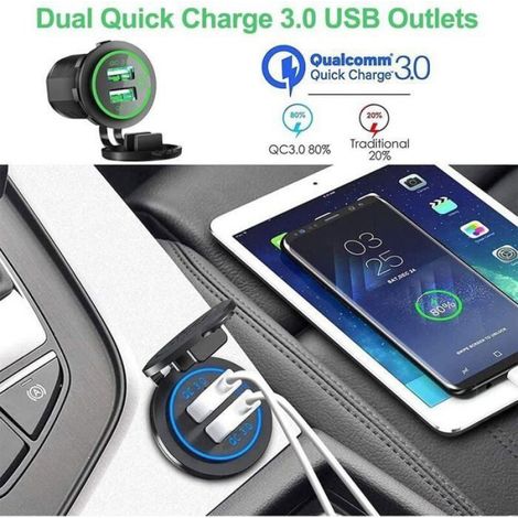 Chargeur USB Double Prise - Étanche 12 V 24 V - Interrupteur Tactile - Pour Voiture Bateau Camping-Car - 36 W QC 3.0 - 1 Pièce (1/4)