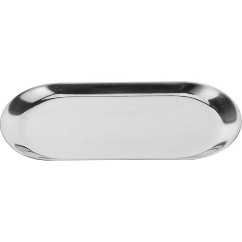 Lot de 5 plateaux ovales en acier inoxydable pour serviettes, cosmétiques et bijoux, avec organiseur de vaisselle et d'assiettes (argenté). (1/5)