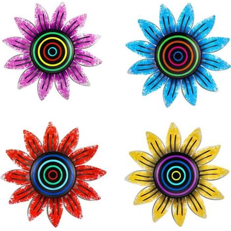 4 pièces décoration murale en métal, fleurs 3D colorées, motifs floraux modernes, 16x16 cm, pour salon chambre et bureau (1/4)