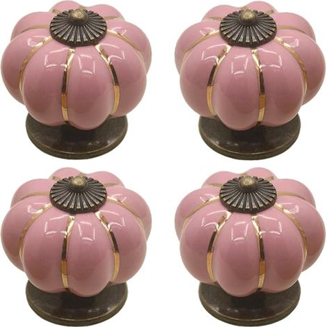 Schrankknäufe aus Keramik, Kürbis-Design, Vintage-Stil, schlank, Kürbis-Türgriffe Schrankgriffe Griffe Möbel für Küche/Kommode, Schublade/Schrank/Kleiderschrank (Rosa, 4 Stück) (1/4)