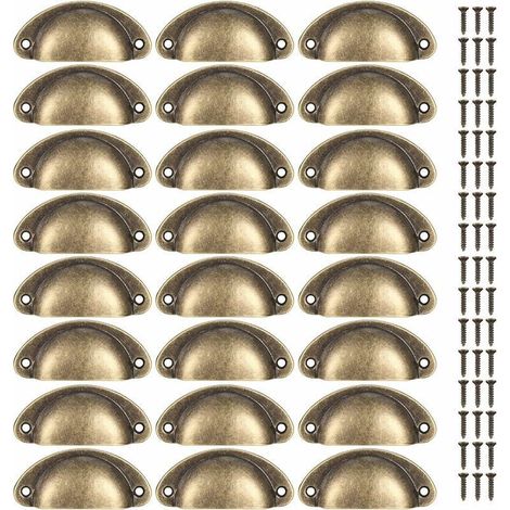 24 Pièces Poignées de Coquille Vintage, Poignées de Tiroir Semi-circulaires, Poignées de Meubles, Boutons de Coquille pour Armoire de Tiroir de Porte, Cuisine, Placards, avec Vis de 48 Pièc (1/5)