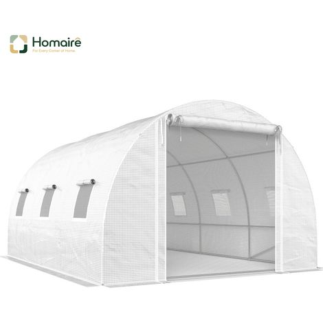 HOMAIRE Foliengewächshaus avec Abdeckung en plastique, porte en maille et barres de support blanc