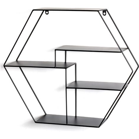 Étagère murale hexagonale 61x16x54 cm en métal laqué noir