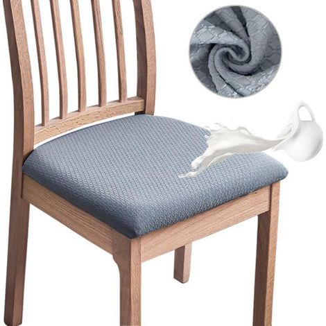 Jacquard Stuhlhussen 6er Set, wasserdicht & abnehmbar, hellgrau kariert (1/5)