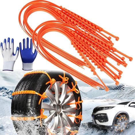 Universal Reusable Anti-skid PE Tire Chains, Snow Chains for Car Tires Adjustable Strong Grip Tire Chains for Trucks with Serrated Non Slip, Tire Width 215 225 235 245 255 275 (Standard Kit (40 Pcs))