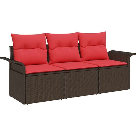 Maison Exclusive - Sofa Set mit Kissen 3 pcs Braun und Rot Poly-R