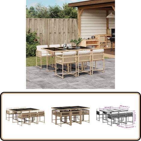 Ensemble à manger de jardin et coussins 7 pcs beige poly rotin - Salon De Jardin - Set De Salon De Jardin - Meuble De Jardin - Mobilier De Jardin - Table De Jardin