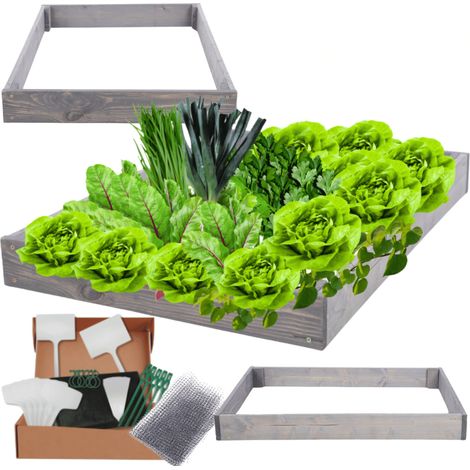 MODO24 ZP09 Carré potager surélevé en escalier modulable, bois de pin, herbes/légumes, jardin/terrasse/balcon, 9x90x30 cm, gris